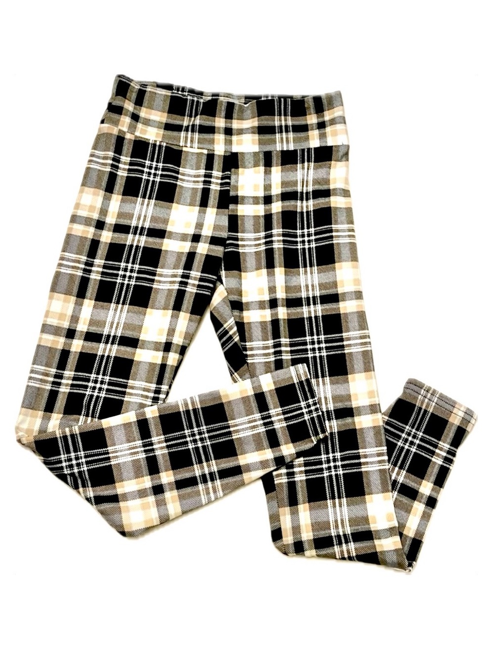 Eye Candy Leggings Plaid Knit Bottoms M Black Tan Plaid Alternative Grunge Core